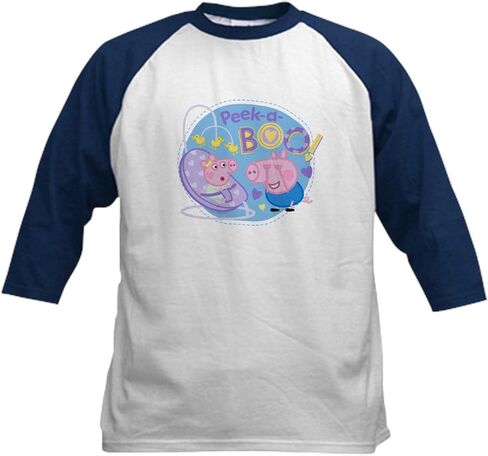 Cafepress Peppa Pig: Peek a Boo Kids Baseball T Shirt Kids Cotton Baseball Jersey ، 3/4 Raglan Sleeve Shirt in Kuwait
