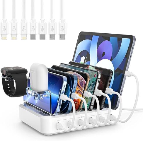 Charging Station for Multiple Devices,75W 5 Ports Wireless Charging Station with PD 20W USB-C & QC 3.0,7 Short Charging Cables Included for iPhone iPad,Tablets in Saudi Arabia