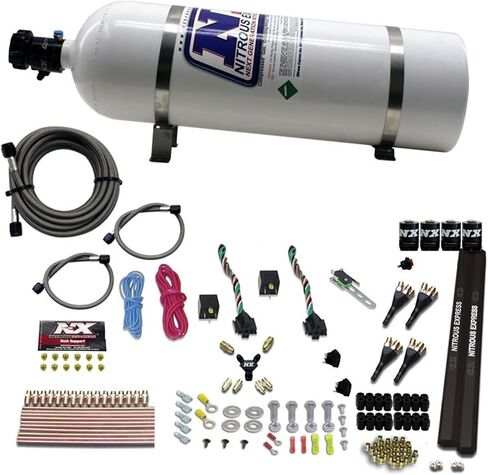 Nitrous Express - 4 Cyl SX2 Nozzle Nitrous Kit (100-300HP x 2) w/15lb Bottle (90094-15) in Saudi Arabia