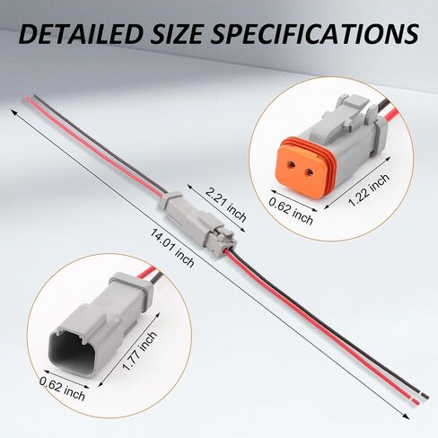 Deutsch Connector Waterproof, 18 AWG DT Automotive Electrical Connector Male and Female Wire Connectors for Car Truck Boat, Dt Connector (2 Pin 6 Kits) in Kuwait