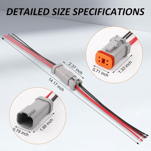 Deutsch Connector Waterproof, 18 AWG DT Automotive Electrical Connector Male and Female Wire Connectors for Car Truck Boat, Dt Connector (2 Pin 6 Kits) in Saudi Arabia