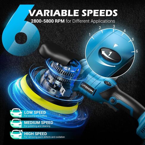 Cordless Buffer Polisher with 2×2000mAh Battery, 10000RPM 1600W High Power Car Polishing Kit with 6 Variable Speed, 23PCS Polishing Accessories for Car Polishing Waxing Detailing in Kuwait
