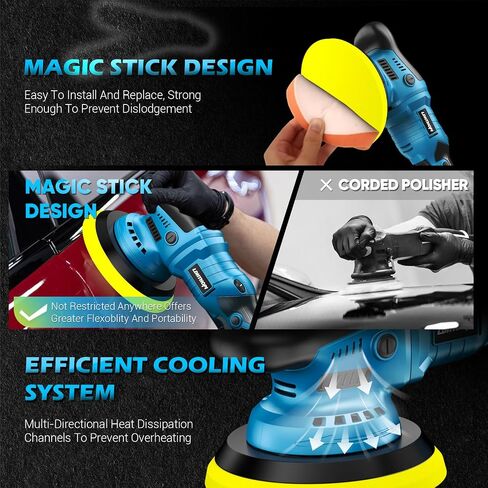 Cordless Buffer Polisher with 2×2000mAh Battery, 10000RPM 1600W High Power Car Polishing Kit with 6 Variable Speed, 23PCS Polishing Accessories for Car Polishing Waxing Detailing in Kuwait