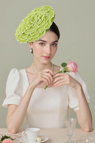 Coucoland Fascinators Hats for Women - Tea Party Cocktail Kentucky Fascinator Multilayer Flat Derby Hat مع Pearl for Party in Kuwait
