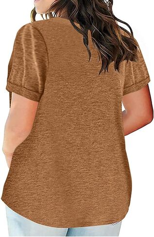 Plus Size V Neck T Shirts Women Summer Short Sleeve Tops Casual Loose Soft Tee Shirt Solid Basic Holiday Tunic Blouse in Saudi Arabia
