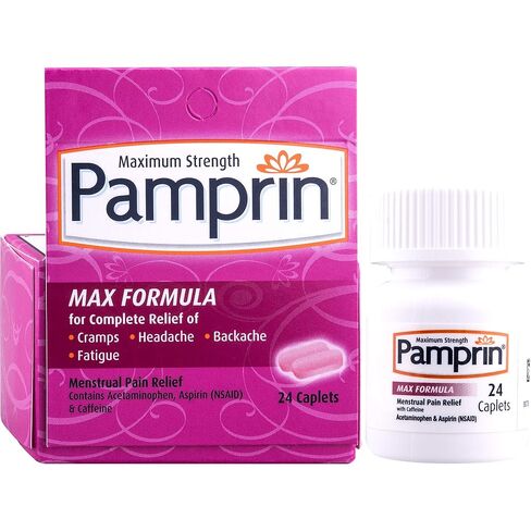 Pamprin Max Pain + Energy ، تخفيف آلام الحيض ، الأسيتامينوفين ، الأسبرين (NSAID) ، الكافيين ، 24 كابليت in Kuwait