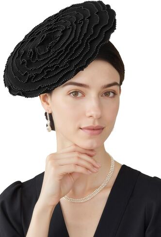 Coucoland Fascinators Hats for Women - Tea Party Cocktail Kentucky Fascinator Multilayer Flat Derby Hat مع Pearl for Party in Kuwait
