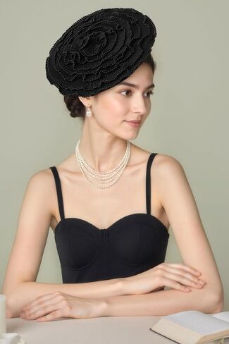 Coucoland Fascinators Hats for Women - Tea Party Cocktail Kentucky Fascinator Multilayer Flat Derby Hat مع Pearl for Party in Kuwait
