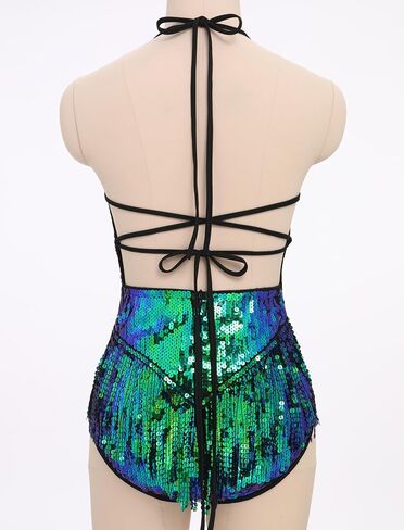Ibakom Sexy exeins fringe bodysuit halter lace up back jazz latin dance tassel leotard achobat costum in Saudi Arabia
