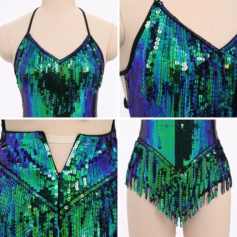 Ibakom Sexy exeins fringe bodysuit halter lace up back jazz latin dance tassel leotard achobat costum in Saudi Arabia