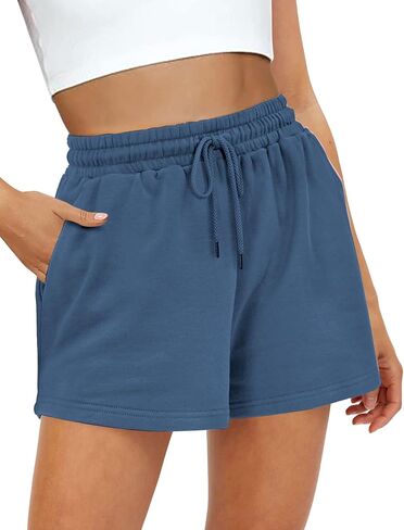 Women's Sweat Shorts Sweatshorts Summer Lounge Cotton Drawstring Cute Fleece Shorts with Pockets Athletic Running Active Elastic Jersey French Terry Shorts 2024 Women Cloth Sweatpants Trendy White in Saudi Arabia