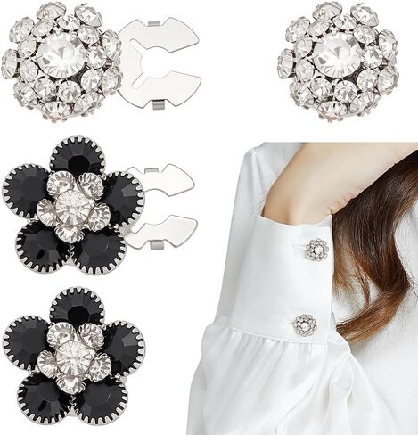 WADORN 2 أنماط أغطية زر RHINESTONE ، الزهرة النحاسية CUFFLINKS CUFFLINKS RHINESTONE CUFFLINKS الزفاف قمصان جينز جولة الأزرار in Saudi Arabia