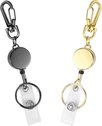 2 حزمة من حامل شارة الهوية المعدنية القابلة للسحب مع سلك وسلسلة مفاتيح بحلقة تسلق (ذهبي) in Kuwait