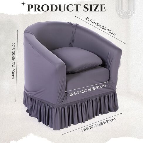 2 Pieces Waterproof Club Chair Slipcover with Cushion Cover Barrel Armchair Covers with Skirt Solid Tub Chair Slipcover Removable Furniture Protector for Living Room(Grey) in Saudi Arabia