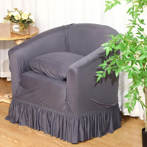 2 Pieces Waterproof Club Chair Slipcover with Cushion Cover Barrel Armchair Covers with Skirt Solid Tub Chair Slipcover Removable Furniture Protector for Living Room(Grey) in Saudi Arabia