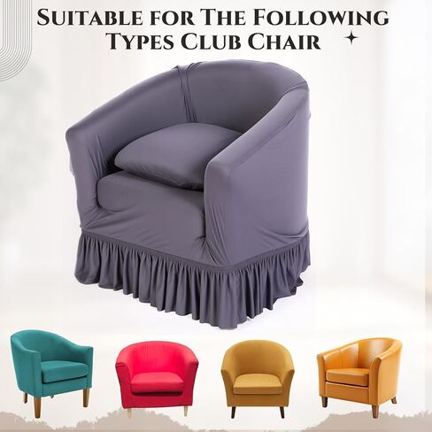 2 Pieces Waterproof Club Chair Slipcover with Cushion Cover Barrel Armchair Covers with Skirt Solid Tub Chair Slipcover Removable Furniture Protector for Living Room(Grey) in Saudi Arabia