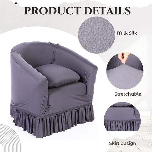 2 Pieces Waterproof Club Chair Slipcover with Cushion Cover Barrel Armchair Covers with Skirt Solid Tub Chair Slipcover Removable Furniture Protector for Living Room(Grey) in Saudi Arabia