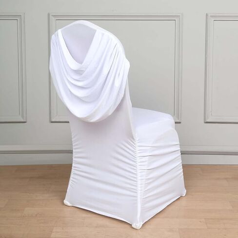 Efavormart 10 PCS White Chair Covers Spandex Stretch Banquet Chair Covers for Party Dining Wedding W/Ruched Swag Back W/Foot Pockets Washable Slipcovers for Outdoor Events in Saudi Arabia