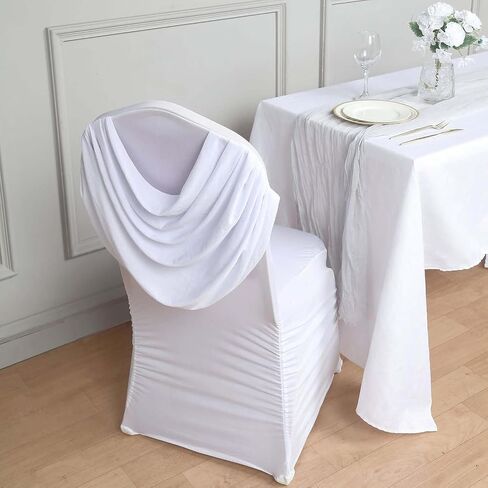 Efavormart 10 PCS White Chair Covers Spandex Stretch Banquet Chair Covers for Party Dining Wedding W/Ruched Swag Back W/Foot Pockets Washable Slipcovers for Outdoor Events in Saudi Arabia