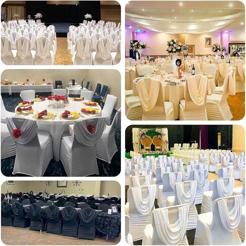 Efavormart 10 PCS White Chair Covers Spandex Stretch Banquet Chair Covers for Party Dining Wedding W/Ruched Swag Back W/Foot Pockets Washable Slipcovers for Outdoor Events in Saudi Arabia
