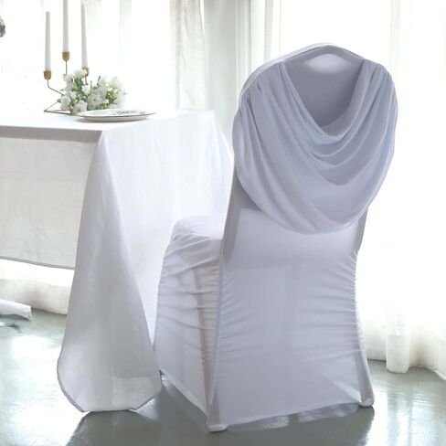 Efavormart 10 PCS White Chair Covers Spandex Stretch Banquet Chair Covers for Party Dining Wedding W/Ruched Swag Back W/Foot Pockets Washable Slipcovers for Outdoor Events in Saudi Arabia