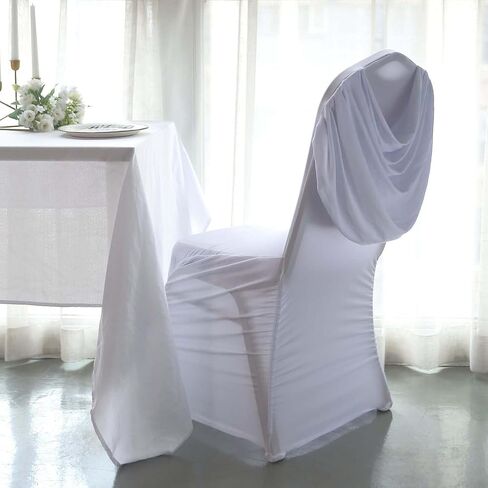 Efavormart 10 PCS White Chair Covers Spandex Stretch Banquet Chair Covers for Party Dining Wedding W/Ruched Swag Back W/Foot Pockets Washable Slipcovers for Outdoor Events in Saudi Arabia