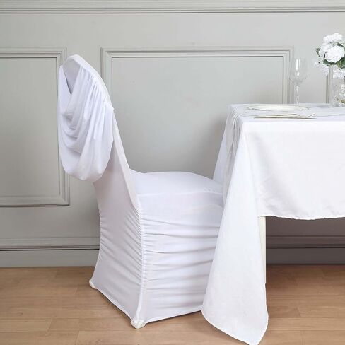 Efavormart 10 PCS White Chair Covers Spandex Stretch Banquet Chair Covers for Party Dining Wedding W/Ruched Swag Back W/Foot Pockets Washable Slipcovers for Outdoor Events in Saudi Arabia