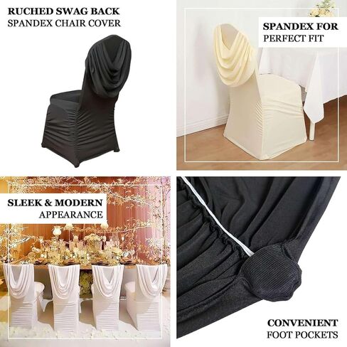 Efavormart 10 PCS White Chair Covers Spandex Stretch Banquet Chair Covers for Party Dining Wedding W/Ruched Swag Back W/Foot Pockets Washable Slipcovers for Outdoor Events in Saudi Arabia
