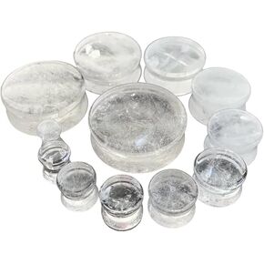 PAIR of Stunning Organic Clear Quartz Natural Stone Double Flare Plugs - Gauges - Body Jewelry in Saudi Arabia