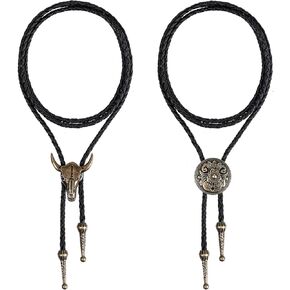 2 Pcs Bolo Tie for Men, Western Cowboy Tie Necklace Handmade Leather Necktie Retro Style Bolo Ties for Women in Saudi Arabia