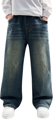 Little Boys Baggy Jeans Kids Casual Straight Leg Elastic Waist Loose Denim Pants with Pockets Teen Vintage Hip Hop Streetwear in Saudi Arabia