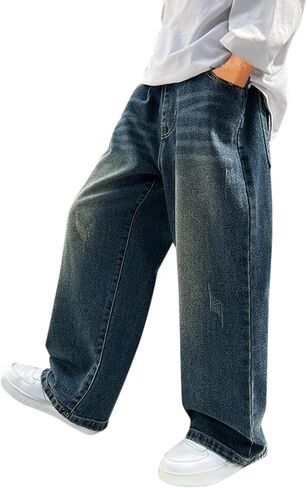 Little Boys Baggy Jeans Kids Casual Straight Leg Elastic Waist Loose Denim Pants with Pockets Teen Vintage Hip Hop Streetwear in Saudi Arabia