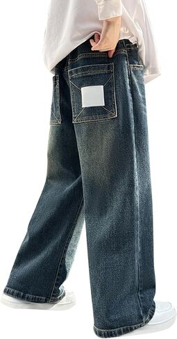 Little Boys Baggy Jeans Kids Casual Straight Leg Elastic Waist Loose Denim Pants with Pockets Teen Vintage Hip Hop Streetwear in Saudi Arabia