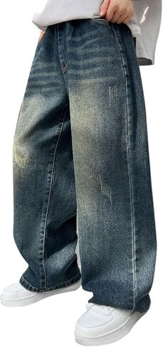 Little Boys Baggy Jeans Kids Casual Straight Leg Elastic Waist Loose Denim Pants with Pockets Teen Vintage Hip Hop Streetwear in Saudi Arabia