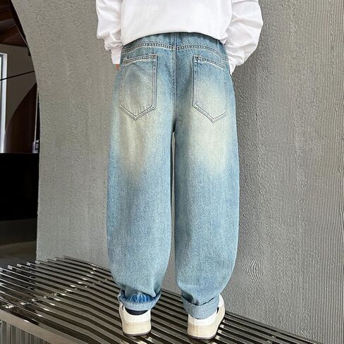 Baggy Ripped Jeans for Boys Kids Streetwear Hip Hop Jeans Wide Leg Skater Denim Y2K Pants Teen High Waist Loose Long Trousers in Saudi Arabia