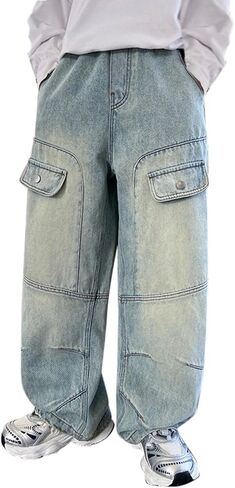 Baggy Cargo Jeans for Boys Wide Leg Hip Hop Jean Joggers Loose Denim Pants Youth Casual Streetwear Biker Skateboard Trousers in Saudi Arabia