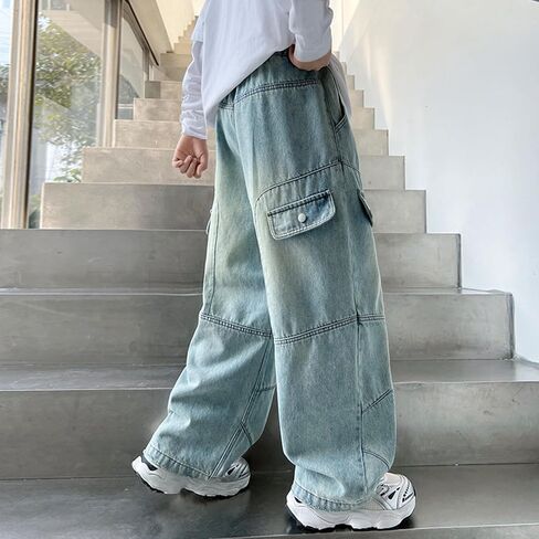 Baggy Cargo Jeans for Boys Wide Leg Hip Hop Jean Joggers Loose Denim Pants Youth Casual Streetwear Biker Skateboard Trousers in Saudi Arabia