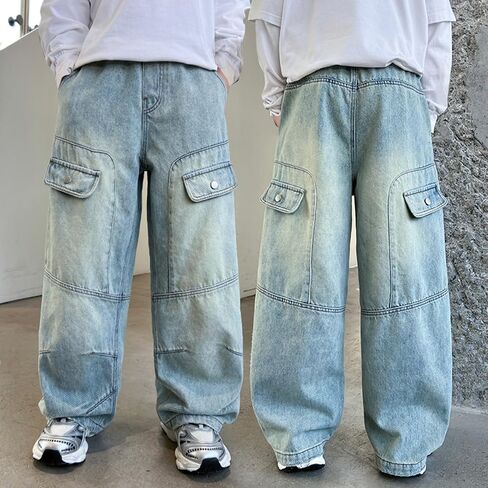 Baggy Cargo Jeans for Boys Wide Leg Hip Hop Jean Joggers Loose Denim Pants Youth Casual Streetwear Biker Skateboard Trousers in Saudi Arabia