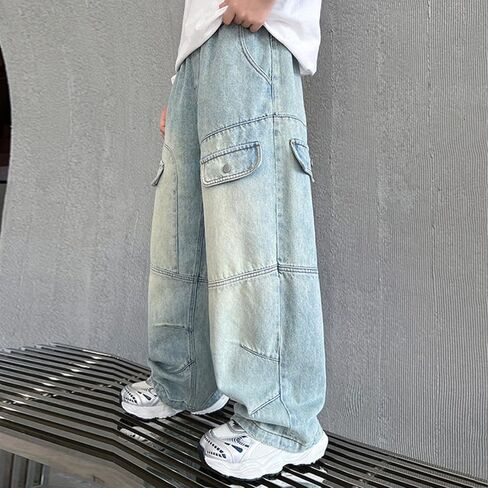 Baggy Cargo Jeans for Boys Wide Leg Hip Hop Jean Joggers Loose Denim Pants Youth Casual Streetwear Biker Skateboard Trousers in Saudi Arabia