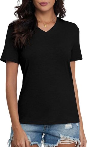 Kindcall Womens V Neck Short Sleeve Casual T-Shirt Soft Lightweight Basic Top in Kuwait