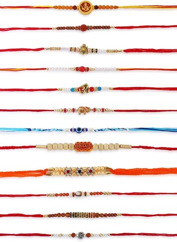 Set of 12 Rakhi for Brother Bhaiya Designer Multicolor Beads Rakhi AD Rakhi for Sister, Raksha Bandhan Rakhi for Brother Bhabhi Om Rudraksha Ganesha Rakhi for Brother in Kuwait