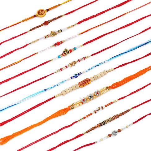 Set of 12 Rakhi for Brother Bhaiya Designer Multicolor Beads Rakhi AD Rakhi for Sister, Raksha Bandhan Rakhi for Brother Bhabhi Om Rudraksha Ganesha Rakhi for Brother in Kuwait