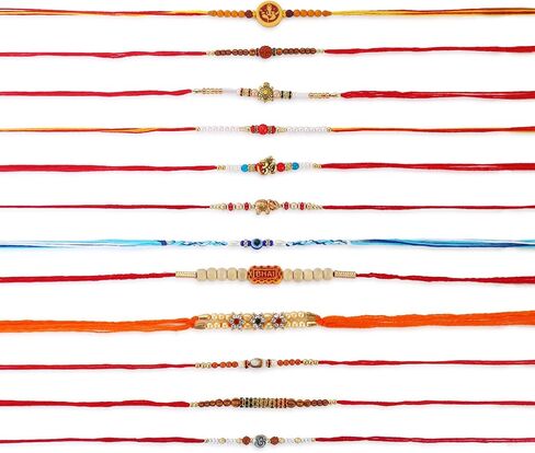Set of 12 Rakhi for Brother Bhaiya Designer Multicolor Beads Rakhi AD Rakhi for Sister, Raksha Bandhan Rakhi for Brother Bhabhi Om Rudraksha Ganesha Rakhi for Brother in Kuwait