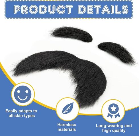 Black Fake Mustache and Eyebrows Set, Self Adhesive Fake Beard, Novelty Realistic Facial Hair for Cosplay Costume and Festival Party in Saudi Arabia