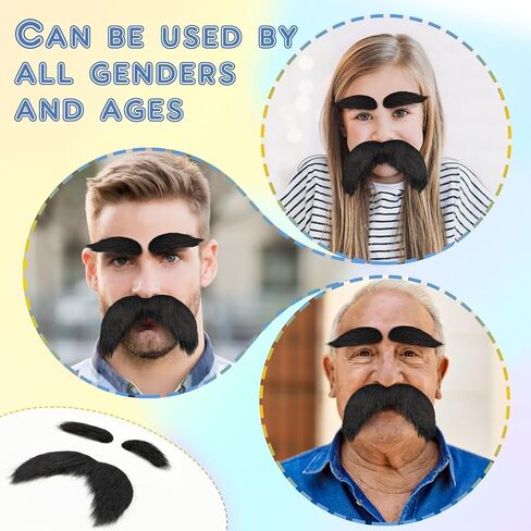 Black Fake Mustache and Eyebrows Set, Self Adhesive Fake Beard, Novelty Realistic Facial Hair for Cosplay Costume and Festival Party in Saudi Arabia