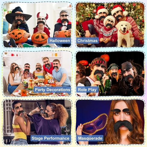 Black Fake Mustache and Eyebrows Set, Self Adhesive Fake Beard, Novelty Realistic Facial Hair for Cosplay Costume and Festival Party in Saudi Arabia