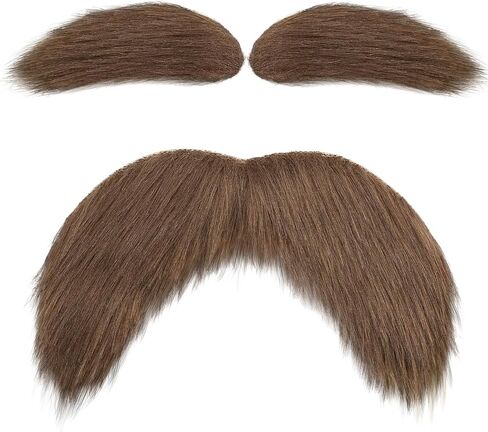 Black Fake Mustache and Eyebrows Set, Self Adhesive Fake Beard, Novelty Realistic Facial Hair for Cosplay Costume and Festival Party in Saudi Arabia