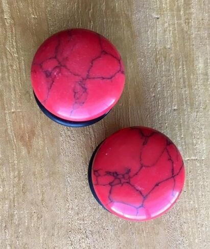 Pair of Beautiful Red Turquoise Single Flare Stone Plugs with O-RIngs - 4g Thru 5/8" Available - Body Jewelry in Saudi Arabia