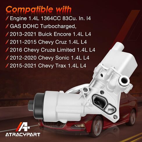 Engine Oil Cooler Oil Filter Housing Assembly Fit for 2011-2021 Chevy Cruze, Sonic Trax, Buick Encore 1.4L Turbo,with Filter Insert, Cap and Gasket Replace 55566784 918-428 55565388 88179-91400 650039 in Saudi Arabia