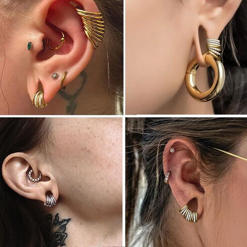 Casvort 10 قطع 16 جرام حلقات ثقب الأنف غير الملحومة قطعة زركونيا حلقات حلقة الزنمة 316 من الفولاذ المقاوم للصدأ حلقة حلزونية مكدسة سدادات الأذن شماعات النساء مجوهرات الجسم in Kuwait